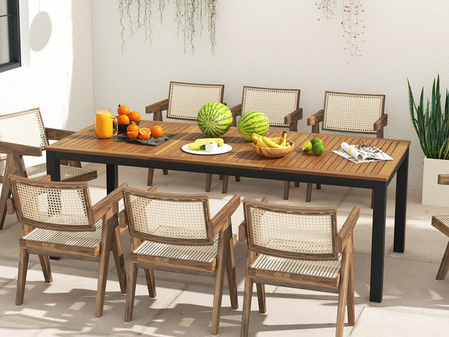 8-Person Outdoor Dining Table 79" Acacia Wood Patio Table with Umbrella Hole