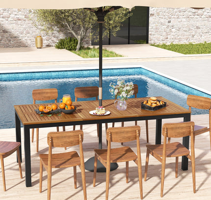 8-Person Outdoor Dining Table 79 Inch Acacia Wood Patio Table with Umbrella Hole