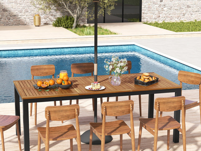 8-Person Outdoor Dining Table 79 Inch Acacia Wood Patio Table with Umbrella Hole