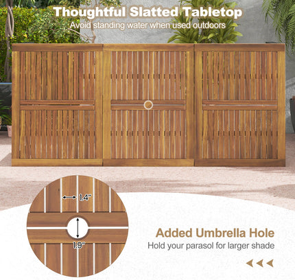 8-Person Outdoor Dining Table 79 Inch Acacia Wood Patio Table with Umbrella Hole