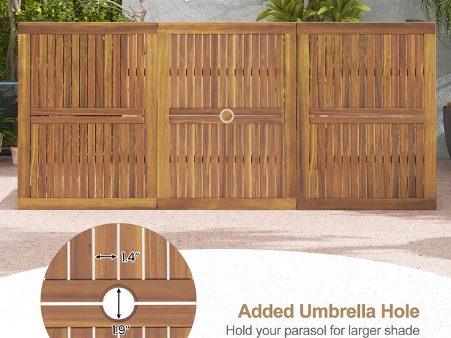 8-Person Outdoor Dining Table 79 Inch Acacia Wood Patio Table with Umbrella Hole