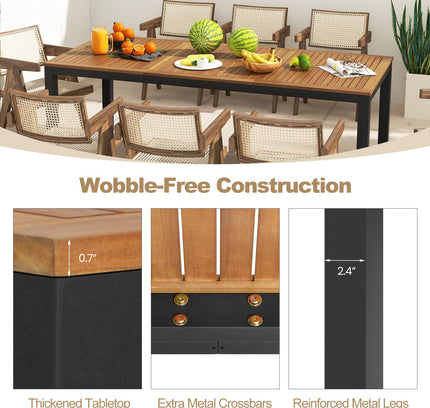 8-Person Outdoor Dining Table 79 Inch Acacia Wood Patio Table with Umbrella Hole