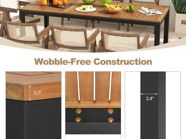 8-Person Outdoor Dining Table 79 Inch Acacia Wood Patio Table with Umbrella Hole