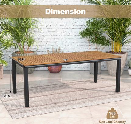 8-Person Outdoor Dining Table 79 Inch Acacia Wood Patio Table with Umbrella Hole
