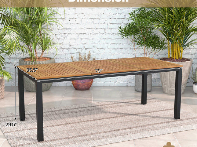 8-Person Outdoor Dining Table 79 Inch Acacia Wood Patio Table with Umbrella Hole
