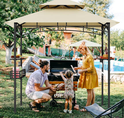8x5 Feet Outdoor Grill Gazebo with 2 Side Shelves and 10 Hooks