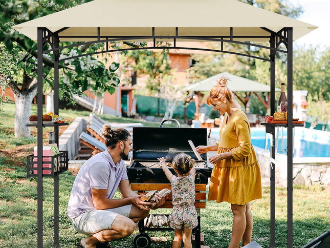 8x5 Feet Outdoor Grill Gazebo with 2 Side Shelves and 10 Hooks