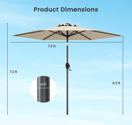 7.5 feet Outdoor Patio Heavy Duty Market Umbrella with Push Button Tilt