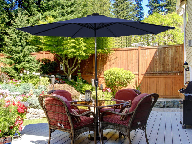 9 Ft Solar LED Lighted Patio Umbrella Tilt Adjustment Crank Lift
