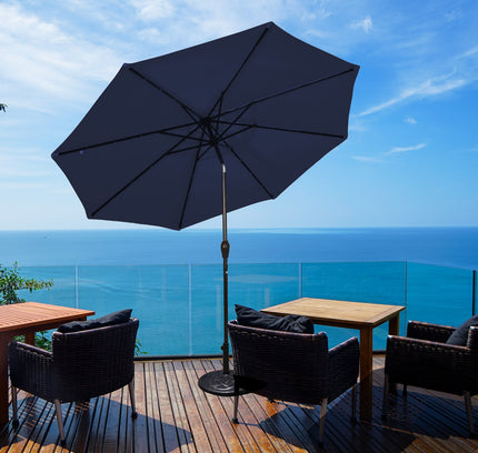9 Feet Solar LED Lighted Patio Market Umbrella Tilt Adjustment Crank Lift