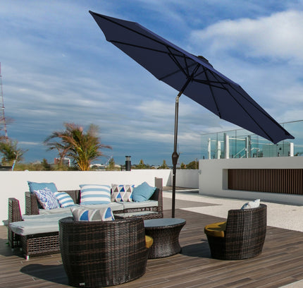 9 Feet Solar LED Lighted Patio Market Umbrella Tilt Adjustment Crank Lift