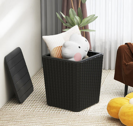 Outdoor Resin Storage Side Table with Removable Lid and Wicker-woven Accent
