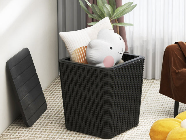 Outdoor Resin Storage Side Table with Removable Lid and Wicker-woven Accent