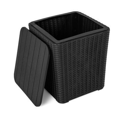Outdoor Resin Storage Side Table with Removable Lid and Wicker-woven Accent
