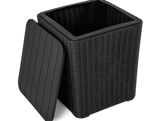 Outdoor Resin Storage Side Table with Removable Lid and Wicker-woven Accent