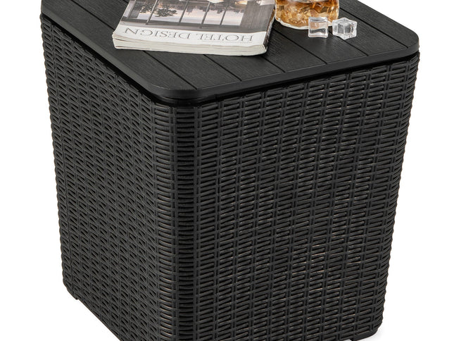 Outdoor Resin Storage Side Table with Removable Lid and Wicker-woven Accent