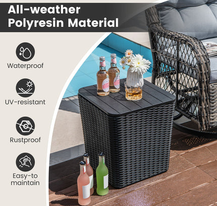 Outdoor Resin Storage Side Table with Removable Lid and Wicker-woven Accent