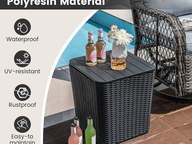 Outdoor Resin Storage Side Table with Removable Lid and Wicker-woven Accent