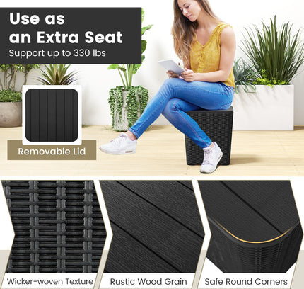 Outdoor Resin Storage Side Table with Removable Lid and Wicker-woven Accent