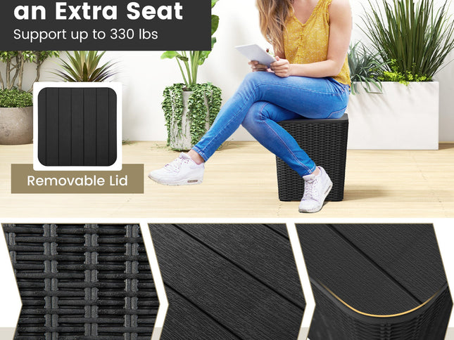 Outdoor Resin Storage Side Table with Removable Lid and Wicker-woven Accent