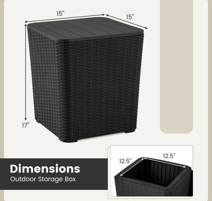 Outdoor Resin Storage Side Table with Removable Lid and Wicker-woven Accent