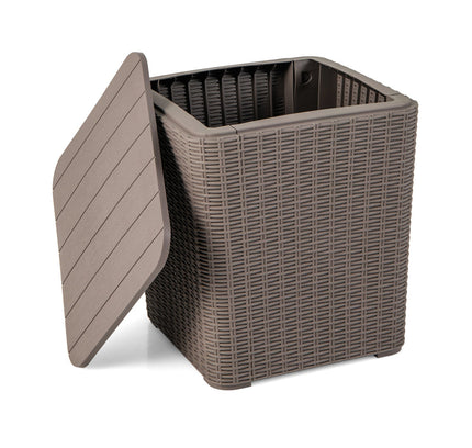 Outdoor Resin Storage Side Table with Removable Lid and Wicker-woven Accent