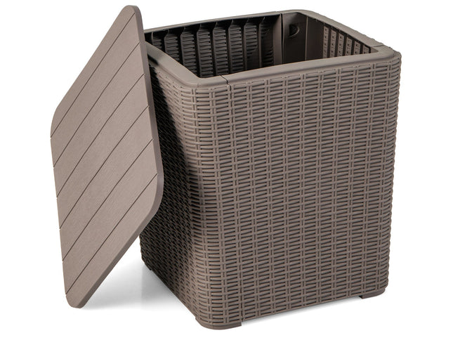 Outdoor Resin Storage Side Table with Removable Lid and Wicker-woven Accent