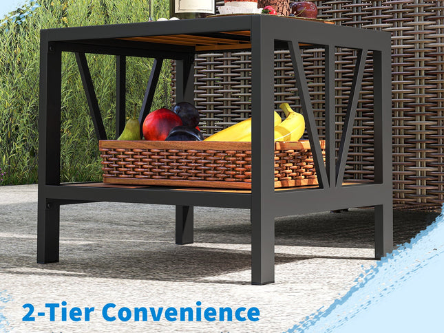 Outdoor Side Table with Umbrella Hole and Storage Shelf for Porch