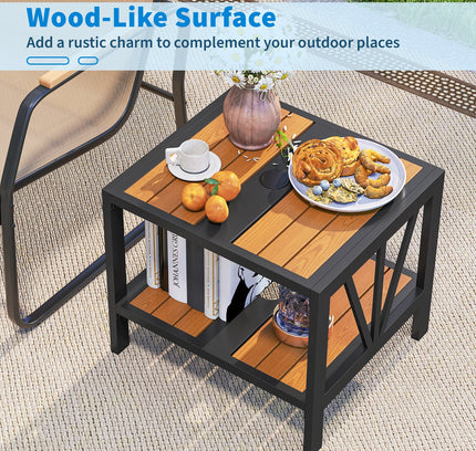Outdoor Side Table with Umbrella Hole and Storage Shelf for Porch