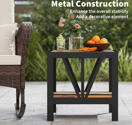 Outdoor Side Table with Umbrella Hole and Storage Shelf for Porch