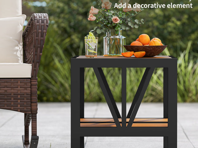 Outdoor Side Table with Umbrella Hole and Storage Shelf for Porch