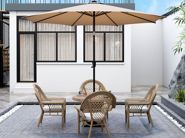 10 Ft Patio Umbrella with 112 Solar Lights and Crank Handle