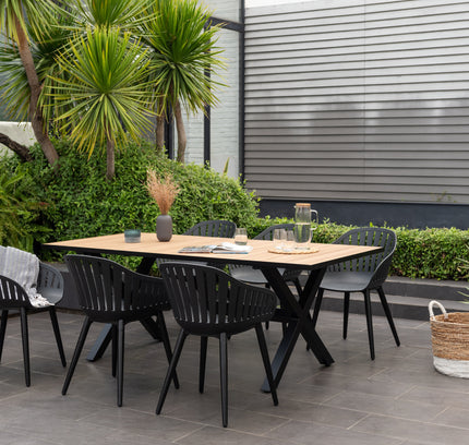 Panama Dark Rectangular Table and 6 Nassau Black Aluminum