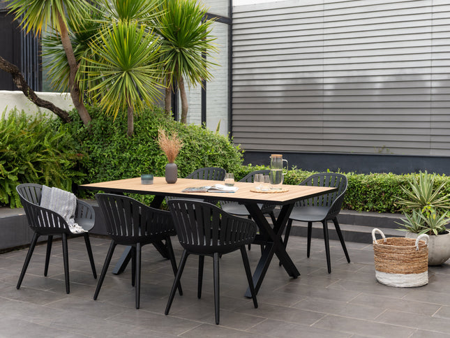 Panama Dark Rectangular Table and 6 Nassau Black Aluminum