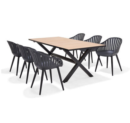 Panama Dark Rectangular Table and 6 Nassau Black Aluminum
