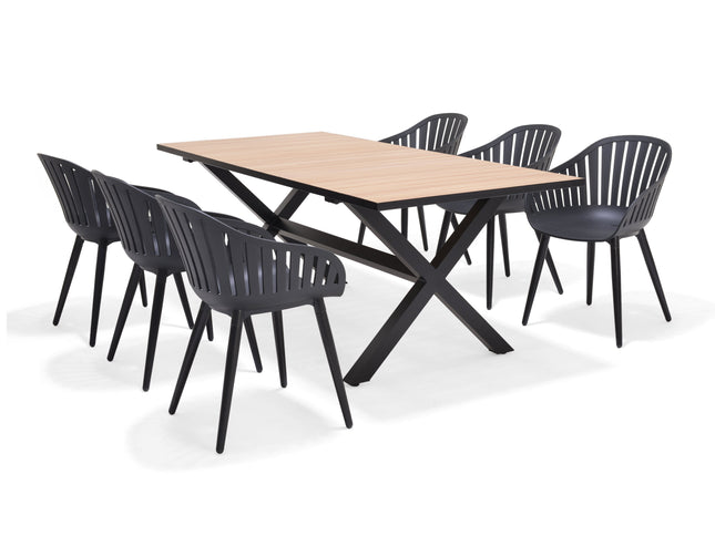 Panama Dark Rectangular Table and 6 Nassau Black Aluminum