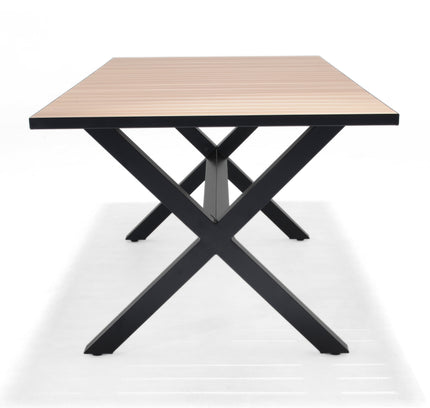 Panama Dark Rectangular Table and 6 Nassau Black Aluminum