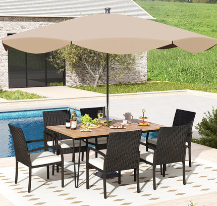 7-Piece Patio Dining Set w/ Acacia Wood Dining Table for Porch Backyard Poolside