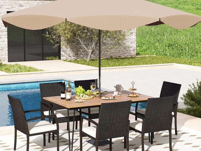 7-Piece Patio Dining Set w/ Acacia Wood Dining Table for Porch Backyard Poolside