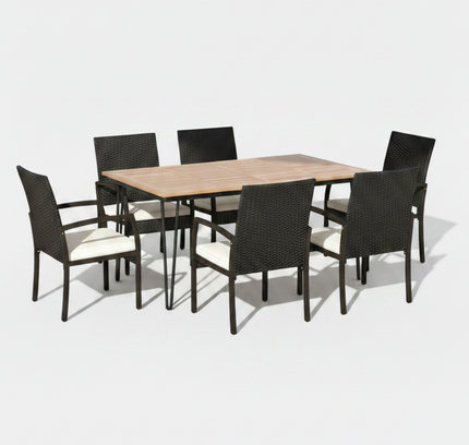7-Piece Patio Dining Set w/ Acacia Wood Dining Table for Porch Backyard Poolside