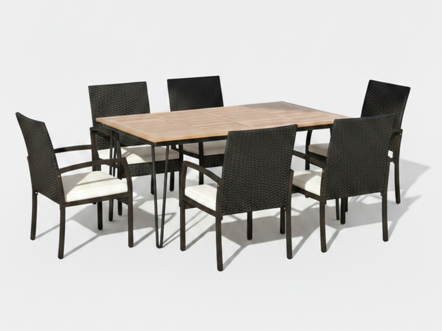 7-Piece Patio Dining Set w/ Acacia Wood Dining Table for Porch Backyard Poolside