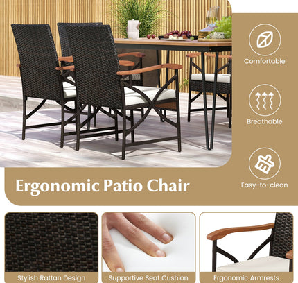 7-Piece Outdoor Acacia Wood & Rattan Dining Set with Umbrella Hole, Seats 6