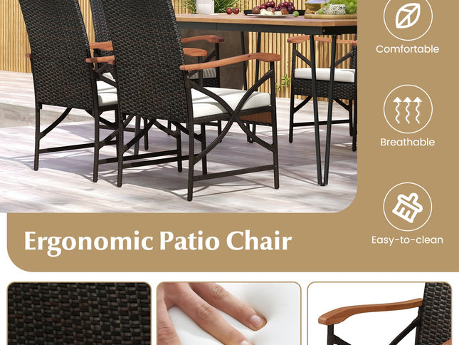 7-Piece Outdoor Acacia Wood & Rattan Dining Set with Umbrella Hole, Seats 6