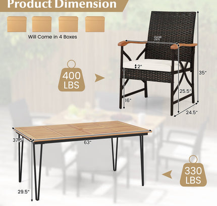 7-Piece Outdoor Acacia Wood & Rattan Dining Set with Umbrella Hole, Seats 6