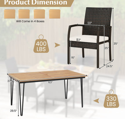 7-Piece Patio Dining Set w/ Acacia Wood Dining Table for Porch Backyard Poolside