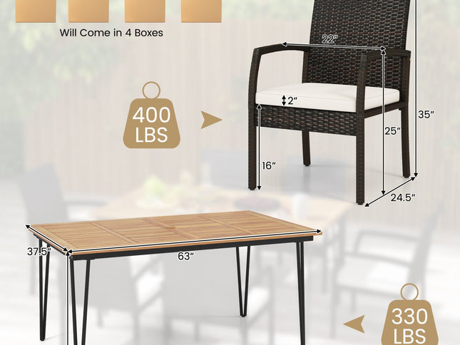 7-Piece Patio Dining Set w/ Acacia Wood Dining Table for Porch Backyard Poolside