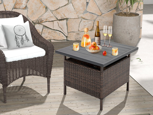 Patio Square Wicker Side Table with Umbrella Hole for Yard & Poolside