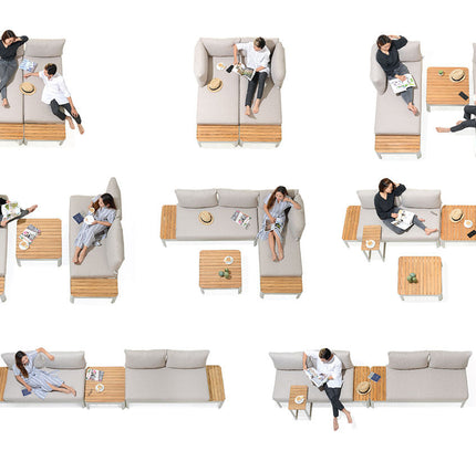 Portals Teak and Aluminum Modular Sofa 3pc Set
