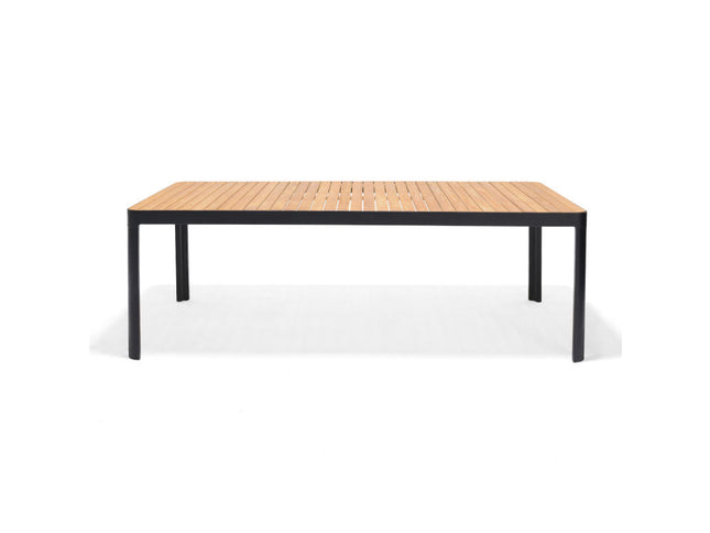 Portals Dark Rectangular Teak Table and 8 Nassau Black Dining Set