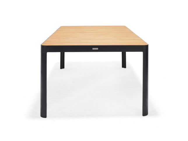 Portals Dark Rectangular Teak Table and 8 Nassau Black Dining Set